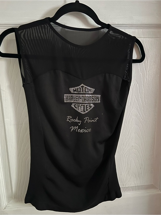 Harley-Davidson Tops - Black Sleeveless Mesh Yoke Top with Rhinestone Harley Davidson Logo